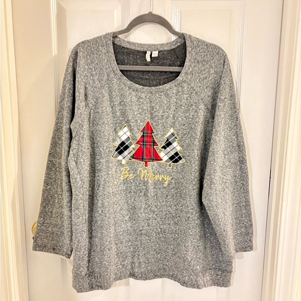 Gray Crew Neck Sweater with Festive Design